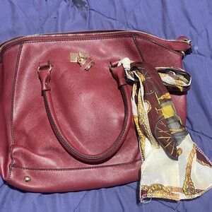Elegant Burgundy Handbag with Scarf Accent